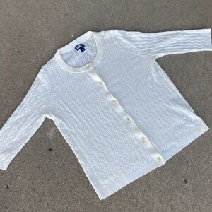 Women’s Lands’ End Off White Ribbed Cardigan L 14-16 Great Condition